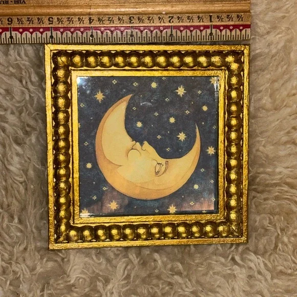 Celestial Moon & Stars Mary Beth Zeitz Gold Themed Copy Frame Art 5”x 5” - Picture 6 of 8